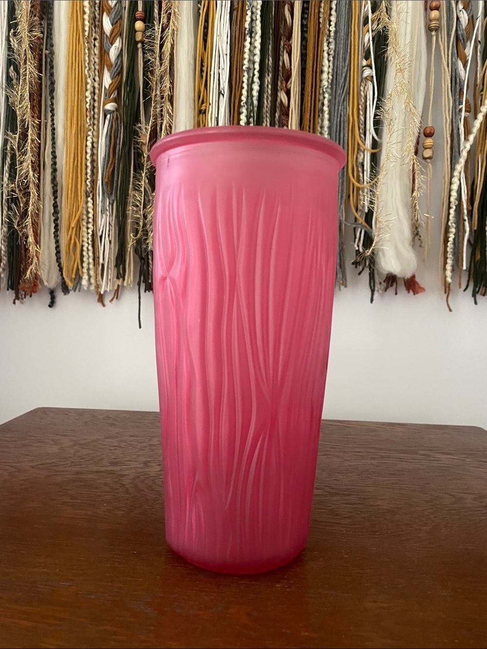 Deep Pink Frosted Glass vase